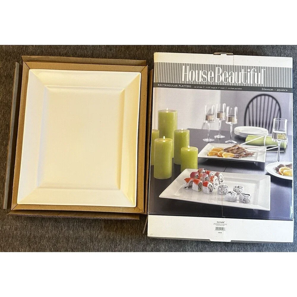 Rare House Beautiful BLANCA White Serving Platters Porcelain Set 14.25” & 11”